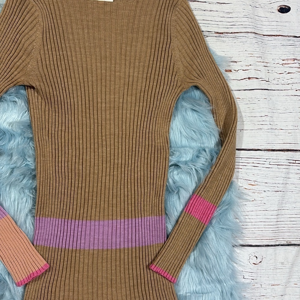 Demylee New York Wool Ribbed Camel Colorblock Tunic Sweater - Picture 9 of 9